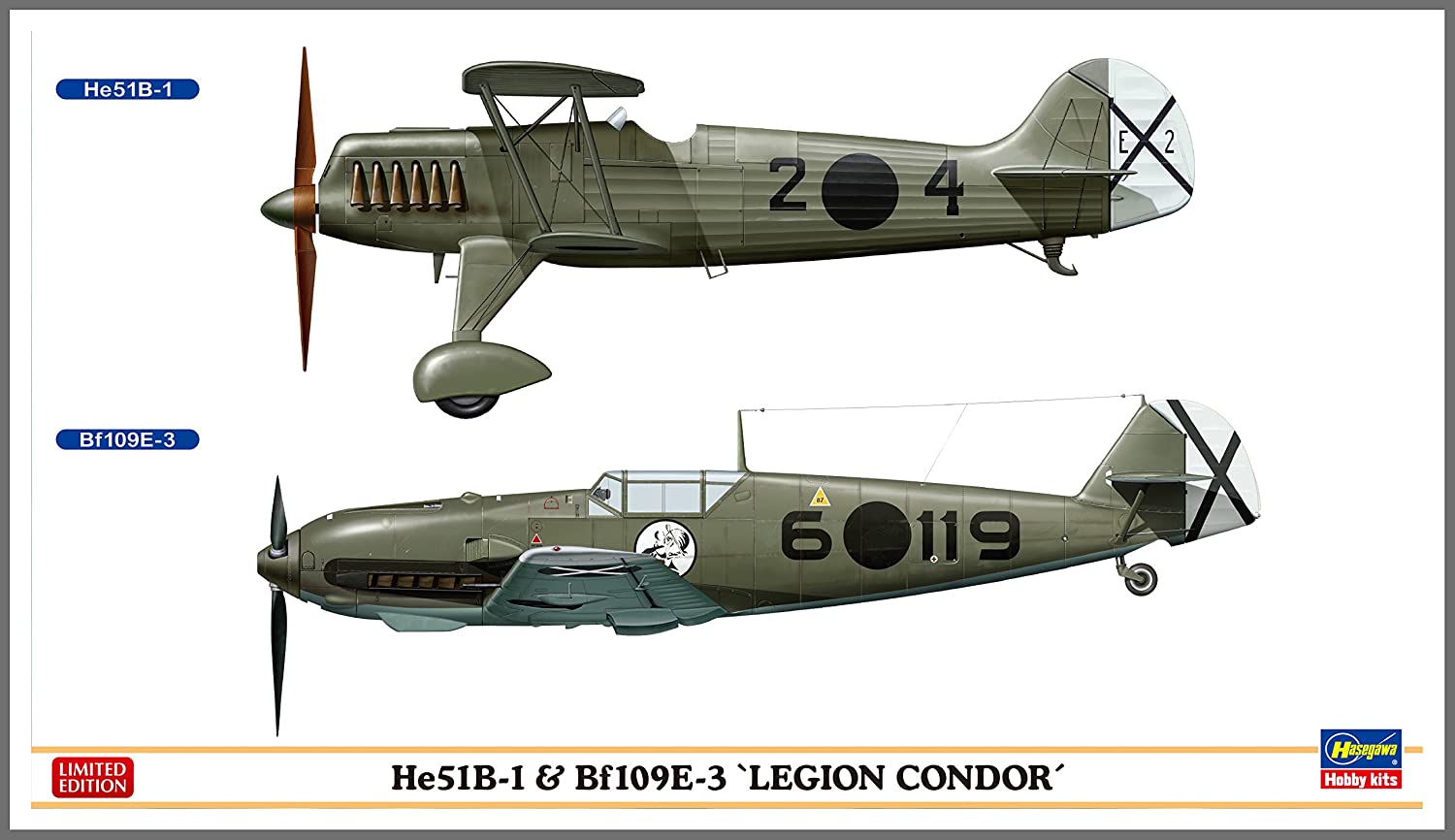 ハセガワ 1/72 ドイツ空軍 He51B-1 & Bf109E-3 コンドル軍団 プラモデル 02197