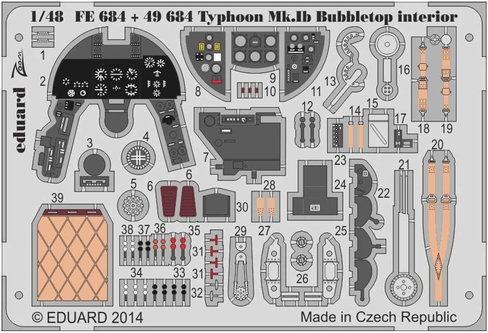 エデュアルド 1/48 タイフーンMk.Ib内装パーツセット:イタレリ/ハセガワ用 EDUFE684